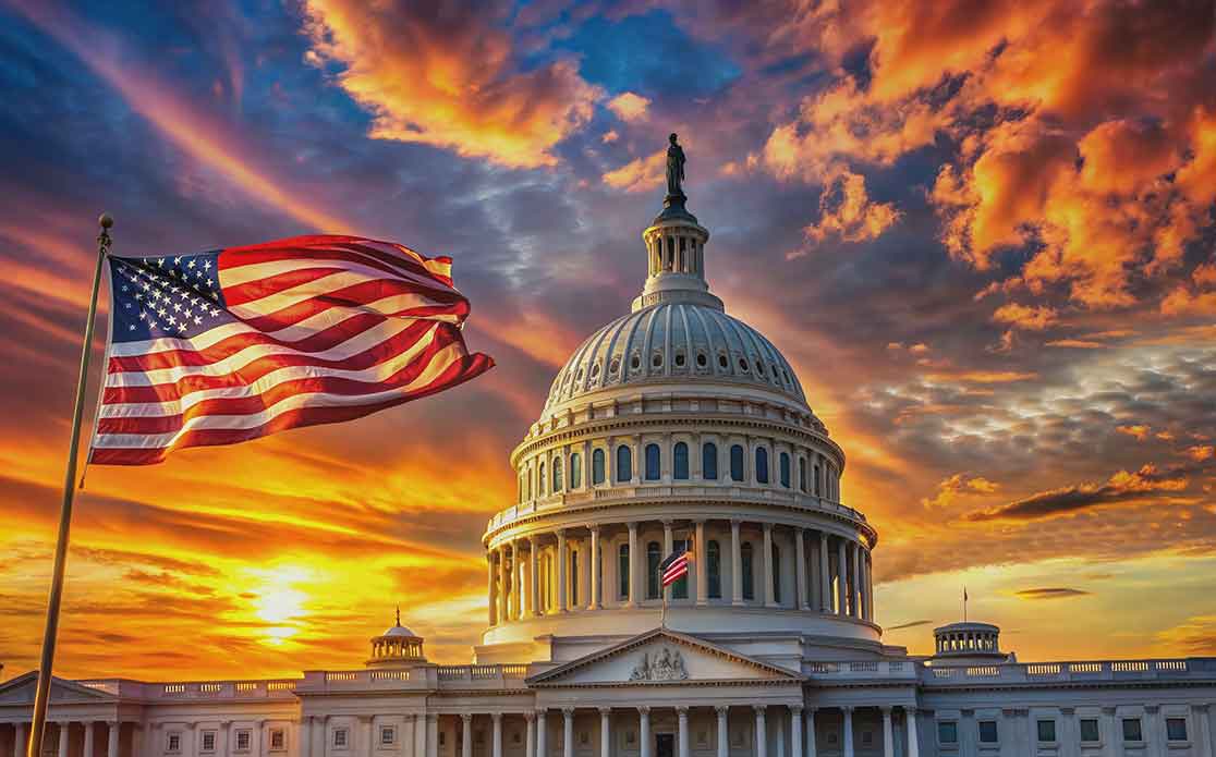 Interplan Group Capitol Building with Flag and sunset Image